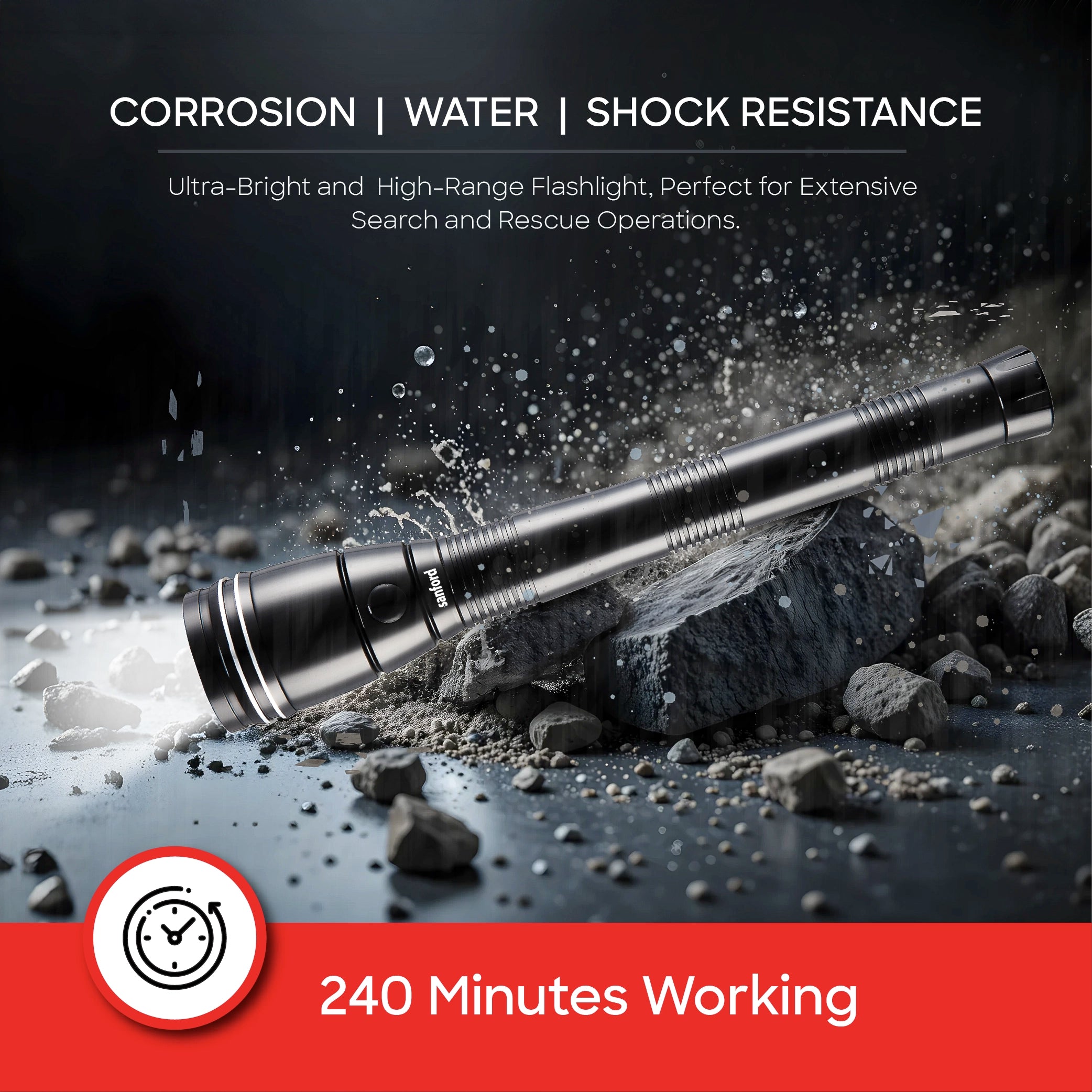 7W LED flashlight 3200m range rechargeable long runtime sanford 5
