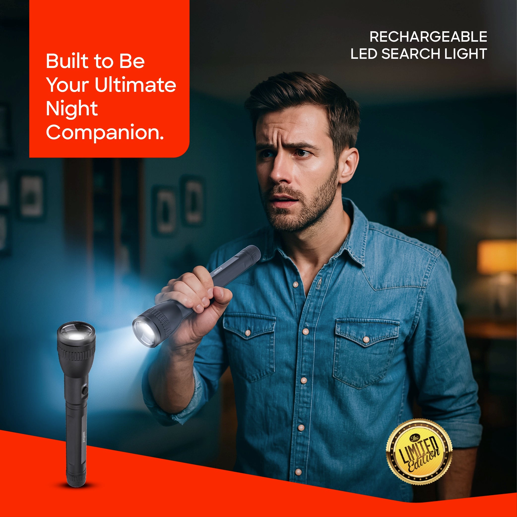 glass breaker series led flashlight 2200m range 20W 8 hour runtime sanford 2