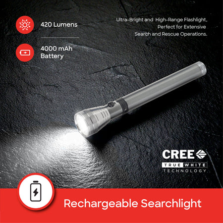 Sanford Soldier Battalion 5W LED Flashlight – rechargeable searchlight with CREE LED close-up on dark background