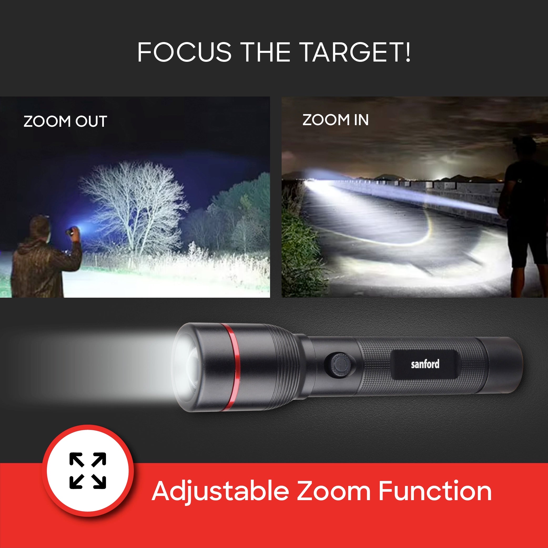 LED flashlight 2 pack rechargeable zoom torch combo sanford 4