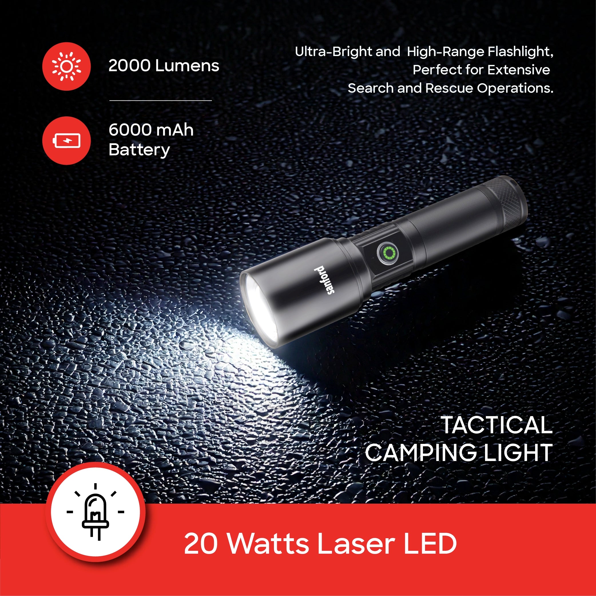 spectra series 20W flashlight 2500m range 5.5 hour runtime sanford 3
