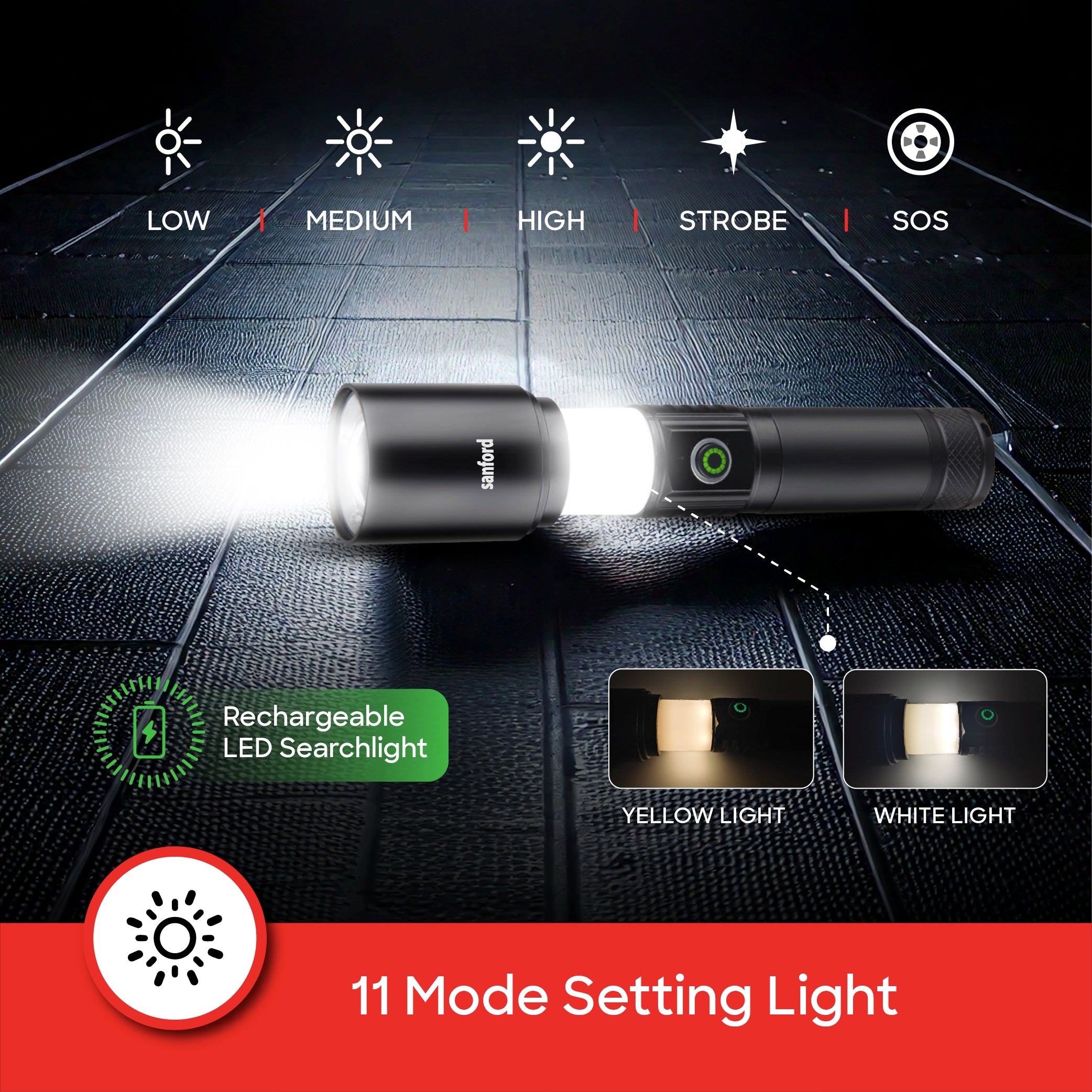 spectra series 20W flashlight 2500m range 5.5 hour runtime sanford 5