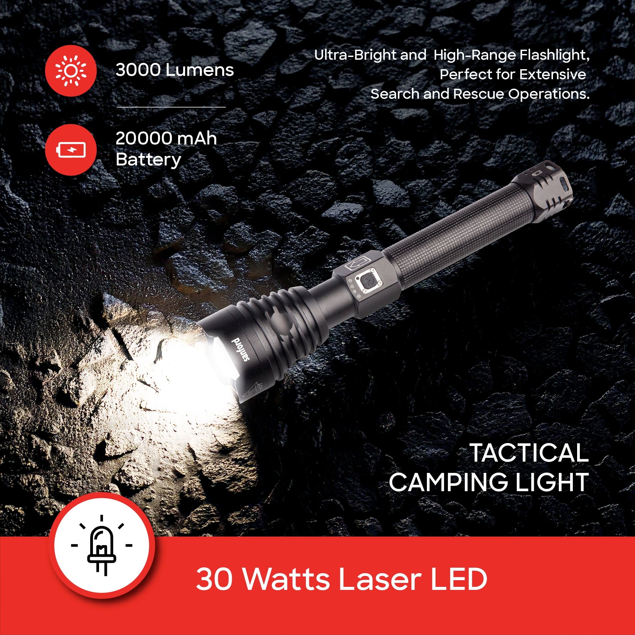 luminar series 20W flashlight 2800m range 4 hour runtime sanford 3