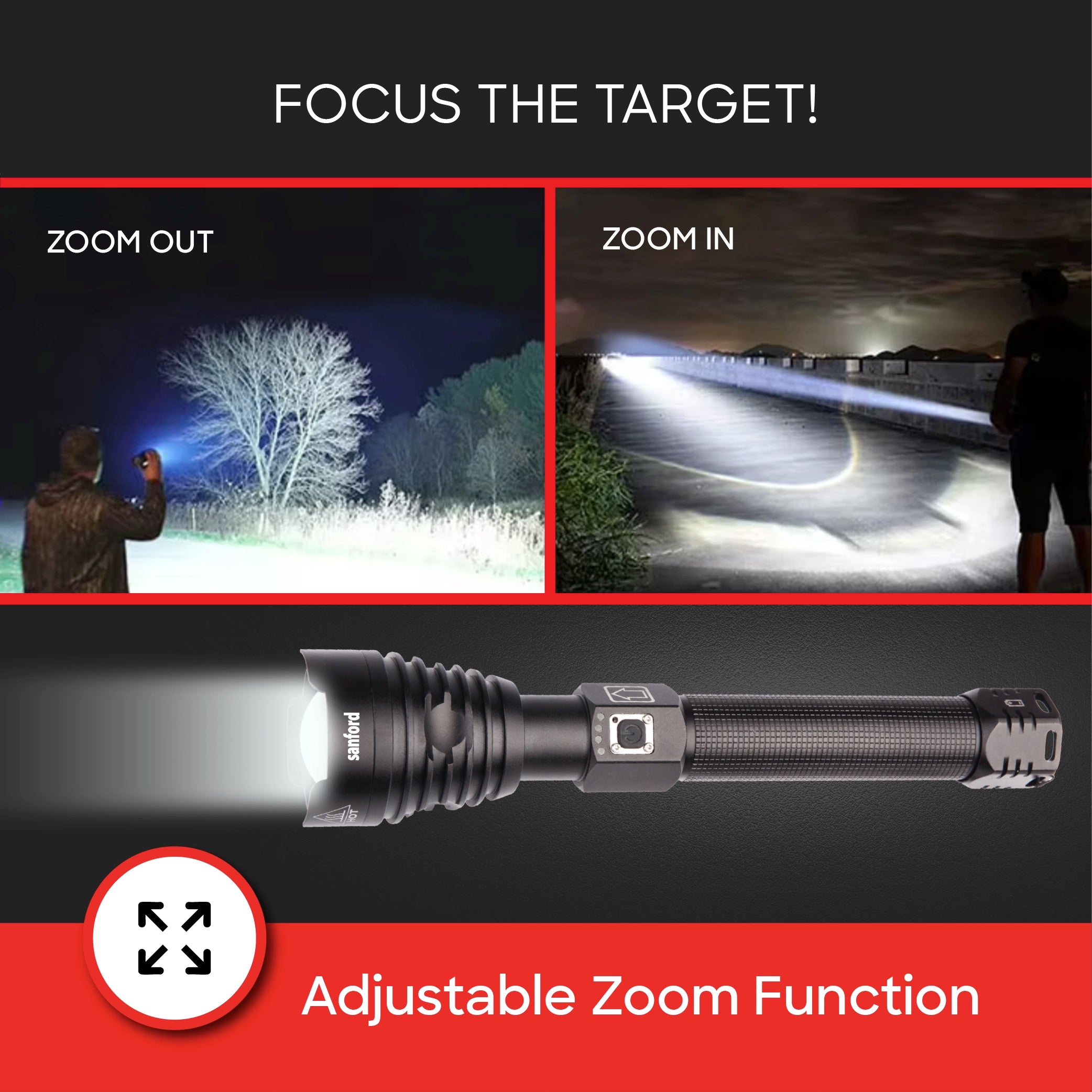 luminar series 20W flashlight 2800m range 4 hour runtime sanford 4