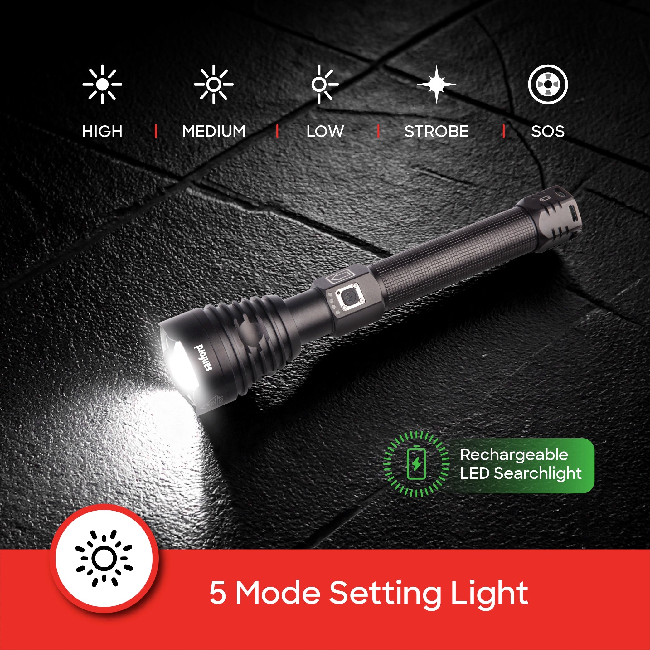 luminar series 20W flashlight 2800m range 4 hour runtime sanford 5