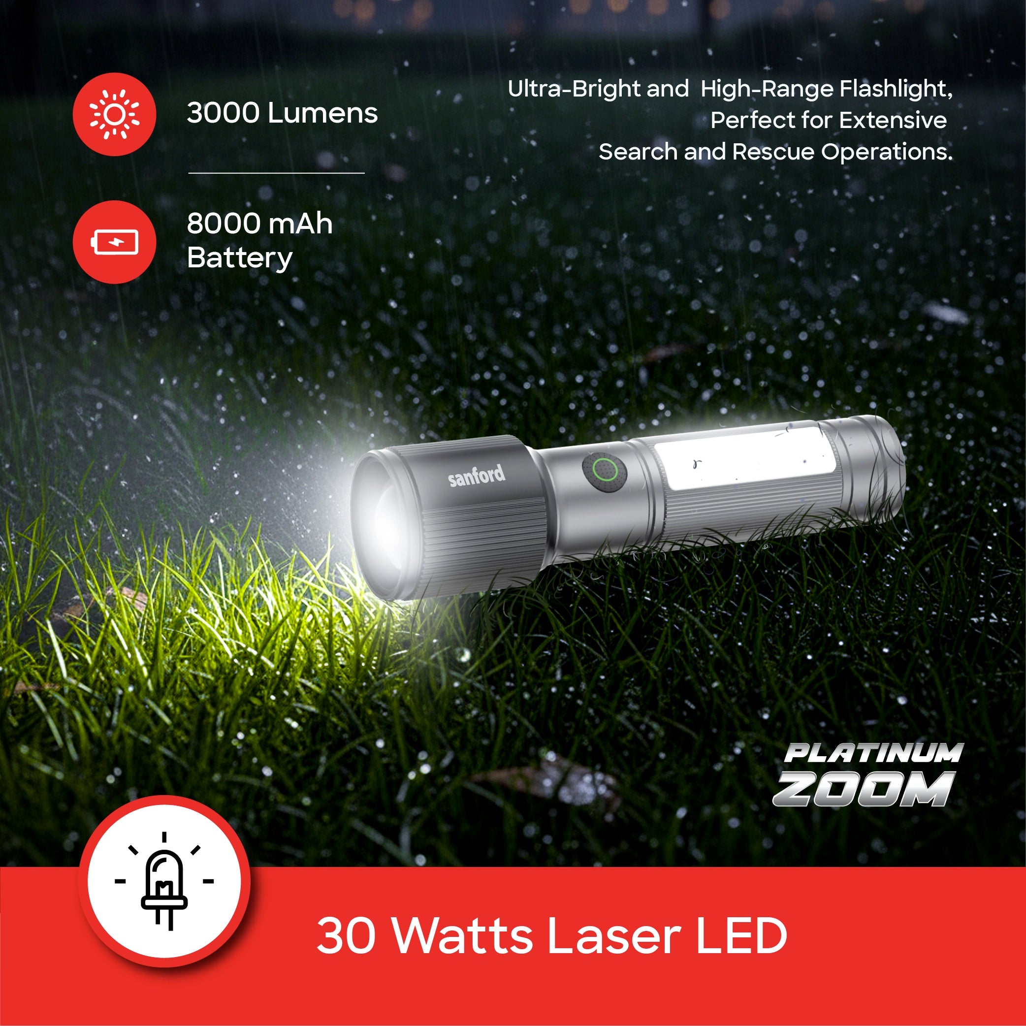 Shop Sanford Rechargeable Flashlight Torch Zoom 7-Mode Laser LED