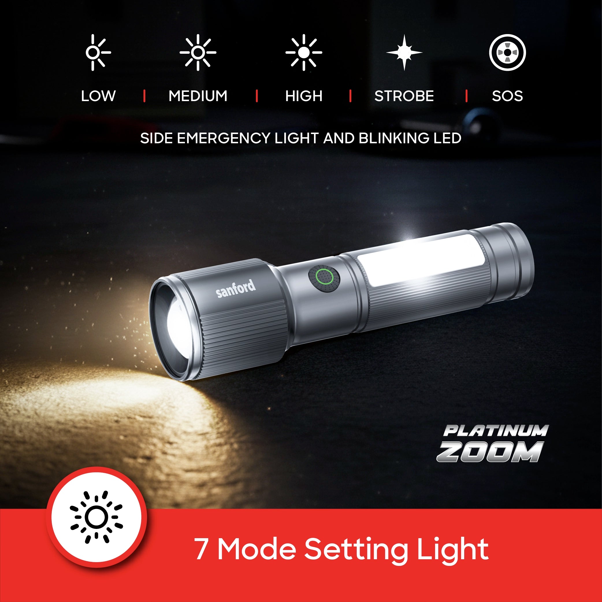 Shop Sanford Rechargeable Flashlight Torch Zoom 7-Mode Laser LED