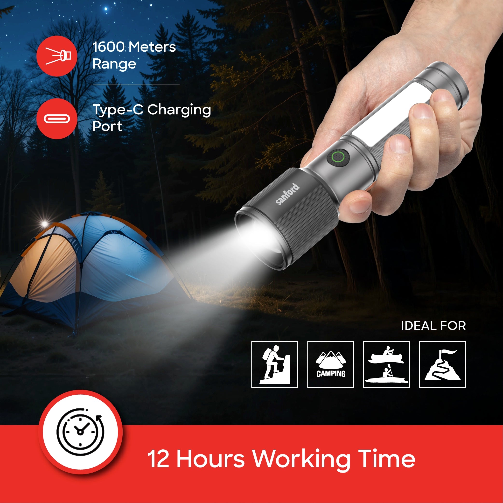 Shop Sanford Rechargeable Flashlight Torch Zoom 7-Mode Laser LED