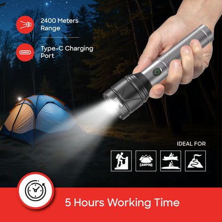 rechargeable flashlight torch zoom 4 mode laser led 40W 3000 lumens sanford 6