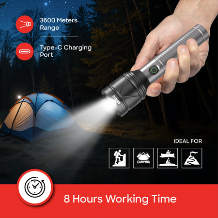 Sanford Rechargeable Flashlight Torch Zoom 4-Mode Laser LED 50W 4000 Lumens Range - SF4684SL - buysanford