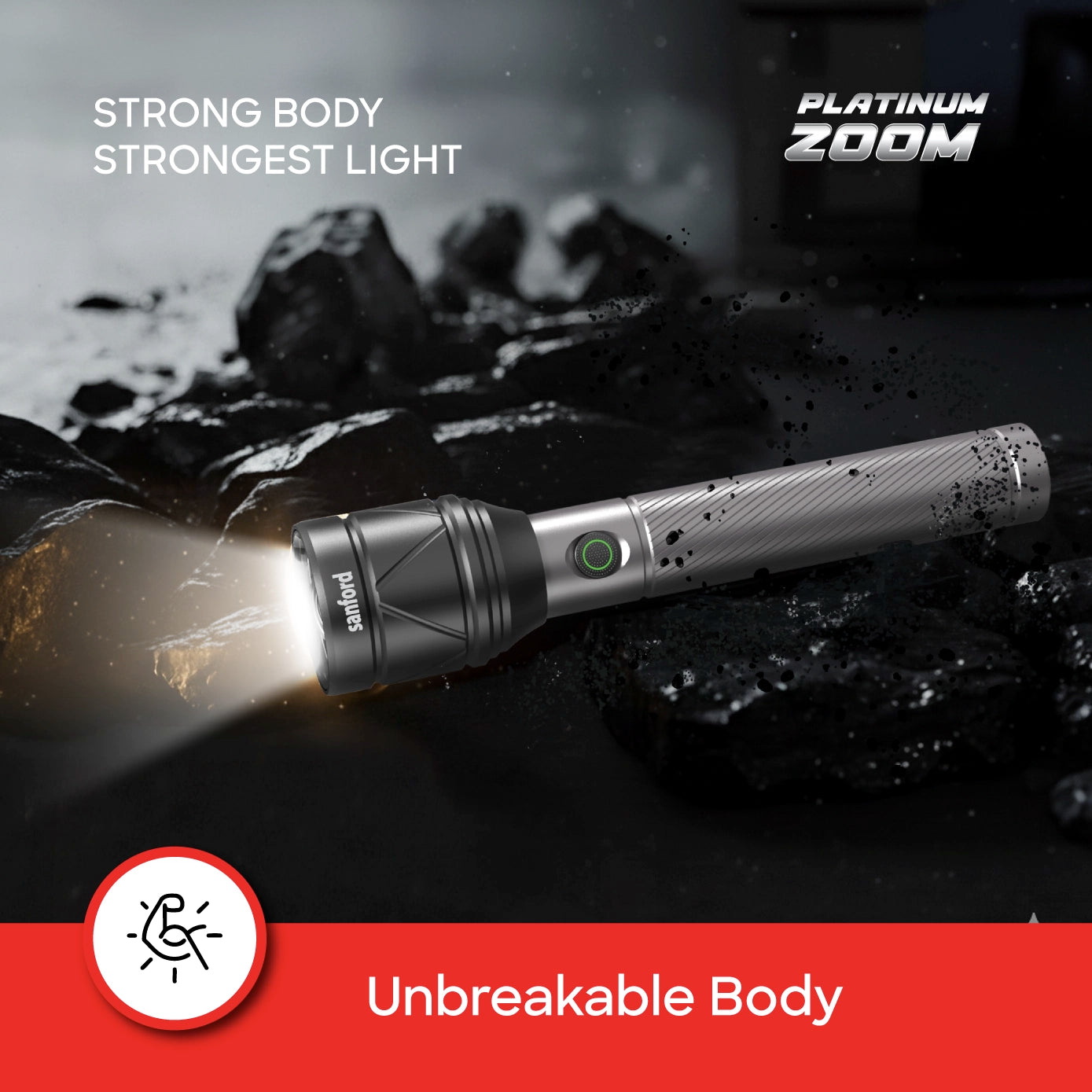 Sanford Rechargeable Flashlight Torch Zoom 4-Mode Laser LED 60W 5000 Lumens Range - SF4685SL - buysanford