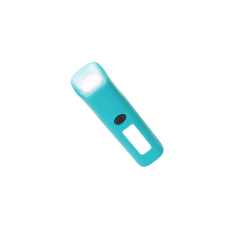 Sanford rechargeable LED searchlight in turquoise blue with 10W LED and compact handheld design.