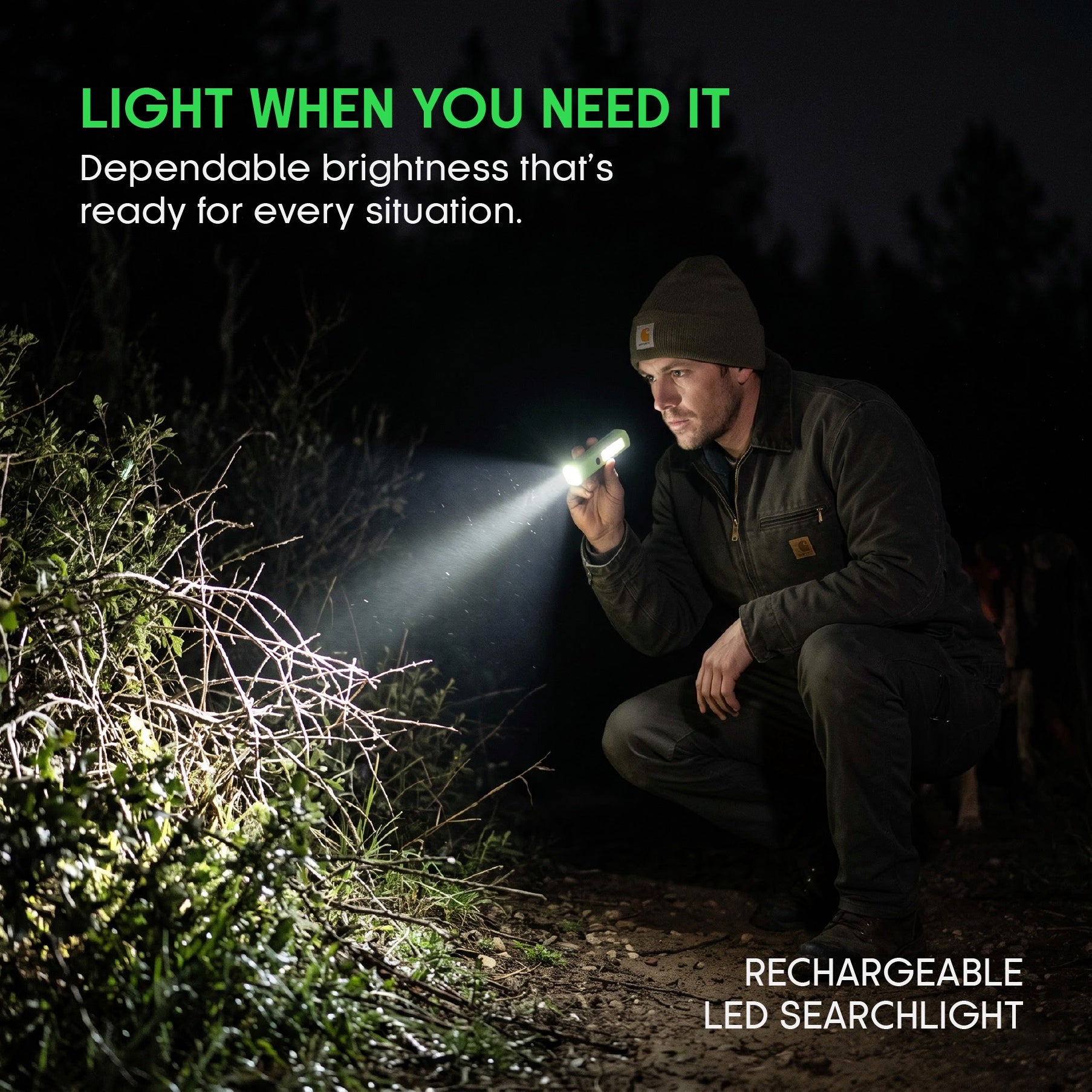Sanford rechargeable LED searchlight providing bright illumination for outdoor activities and nighttime use.
