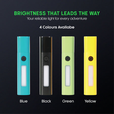 Sanford rechargeable LED searchlight available in blue, white, green and yellow colour options.