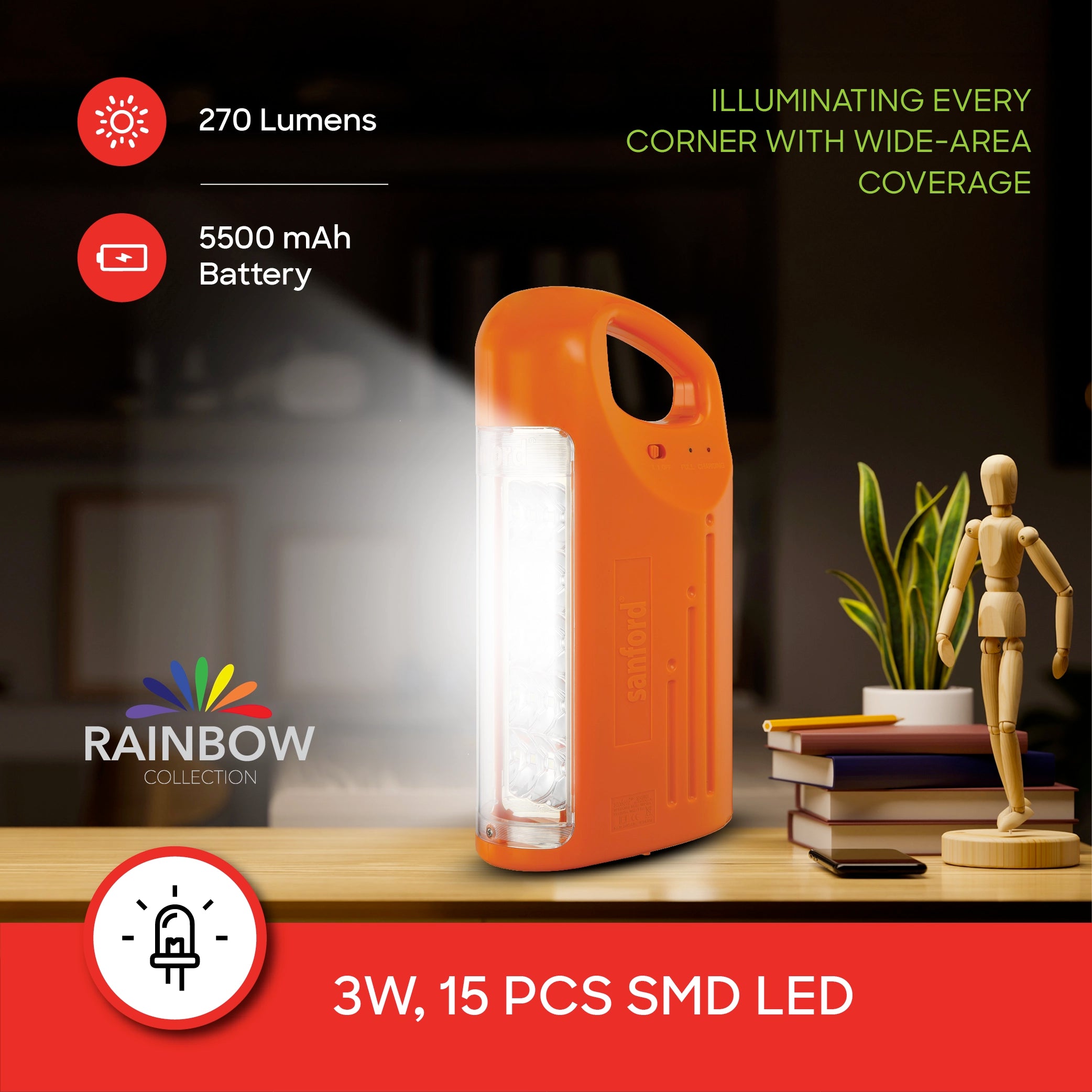 3W emergency lantern 15 leds 100 hour runtime rechargeable sanford 3