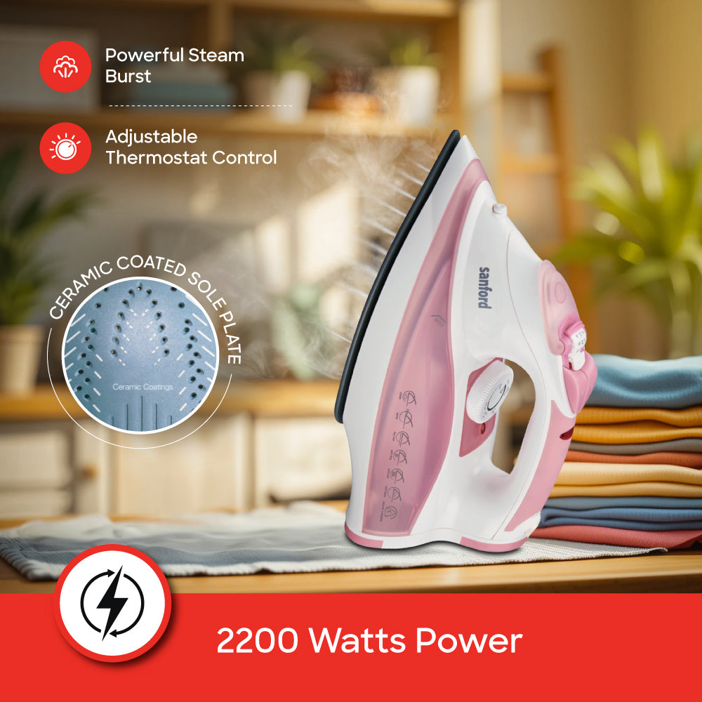 Sanford 2200 Watts Power Ceramic Coated Steam Iron with Anti-Drip and Self-Cleaning | SF46CI - buysanford