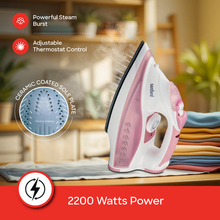 Sanford 2200 Watts Power Ceramic Coated Steam Iron with Anti-Drip and Self-Cleaning | SF46CI - buysanford