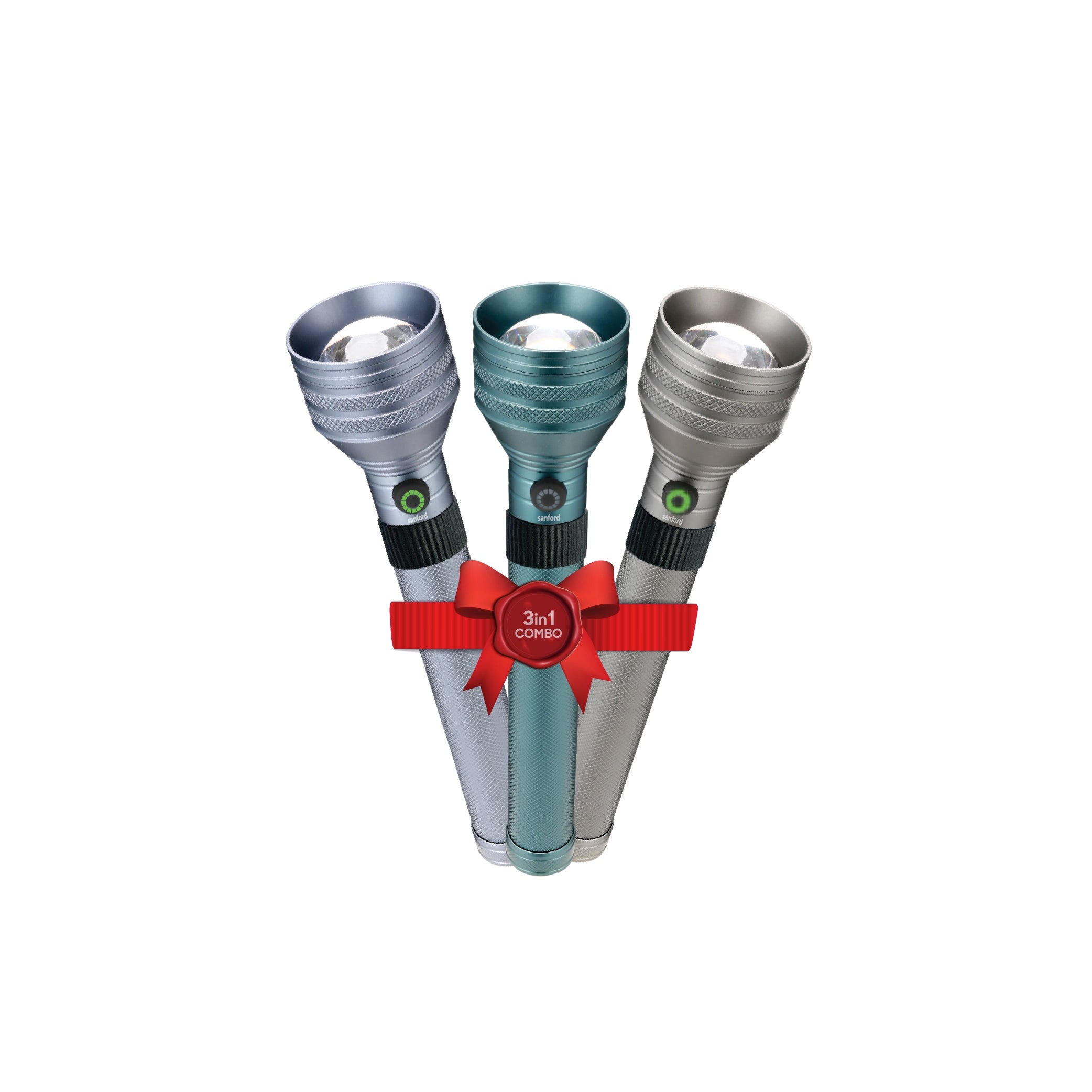 rechargeable led flashlight 3 piece combo portable torch set sanford 1