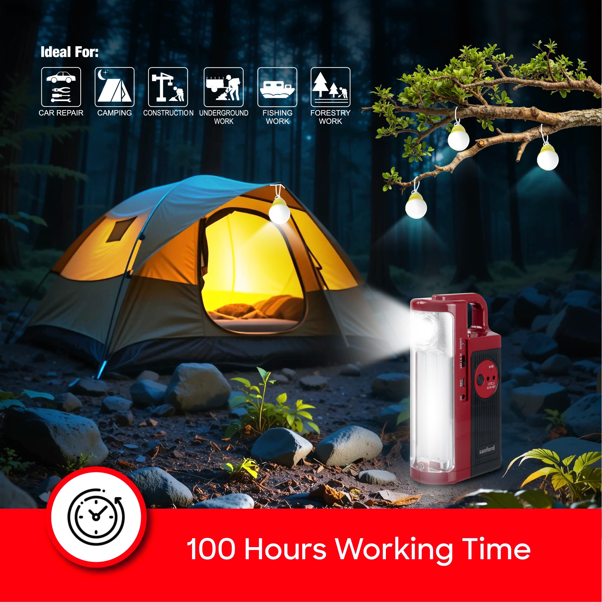 rechargeable led emergency lantern with 2 pcs led bulb sanford 5