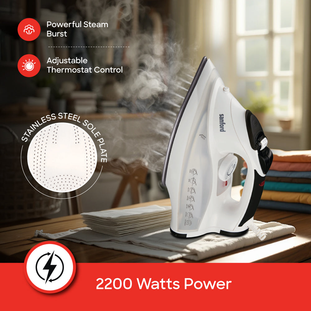 Sanford 2200 Watts Power Ceramic Coated Steam Iron with Anti-Drip and Self-Cleaning | SF47SI - buysanford