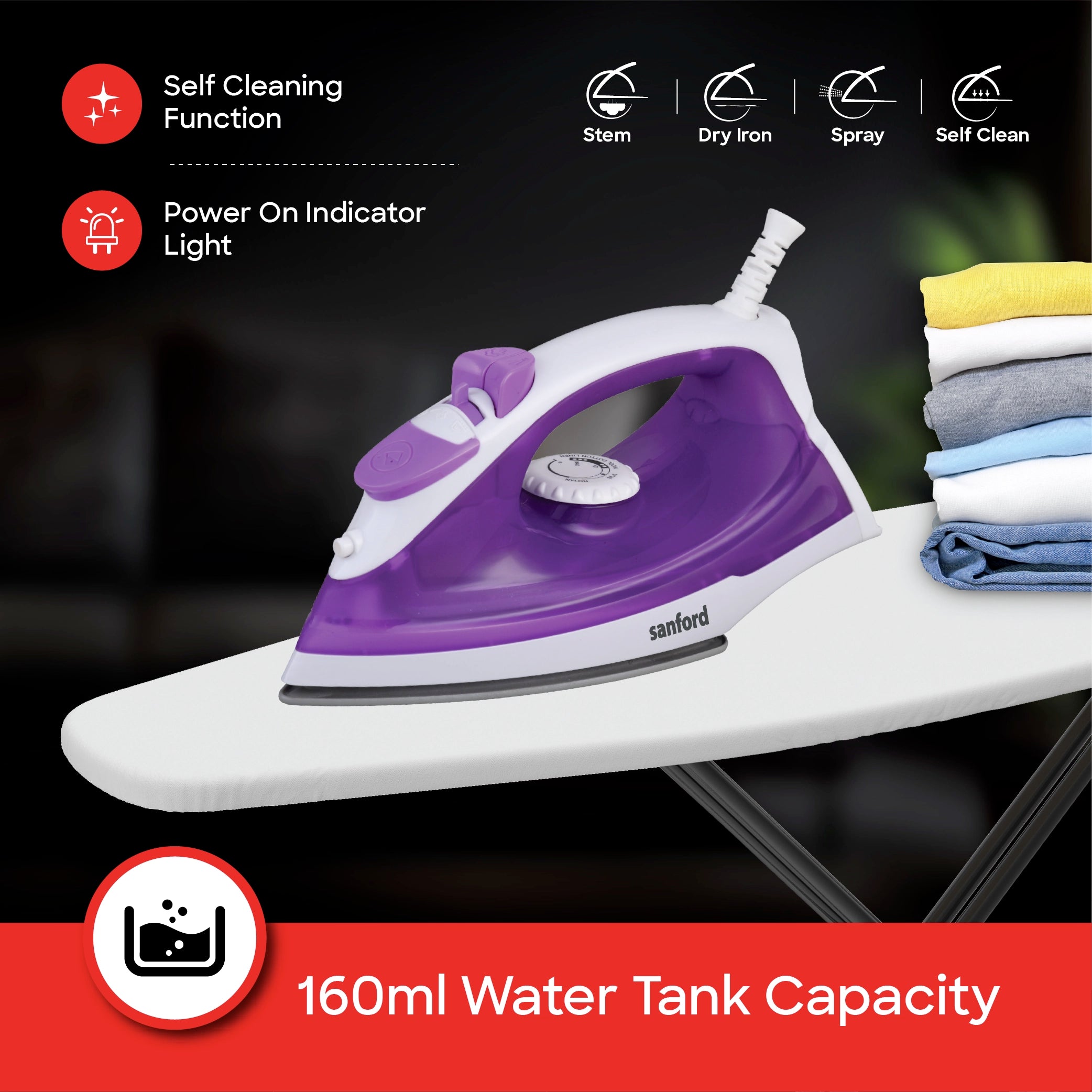 2200W steam iron ceramic coating self cleaning sanford 4