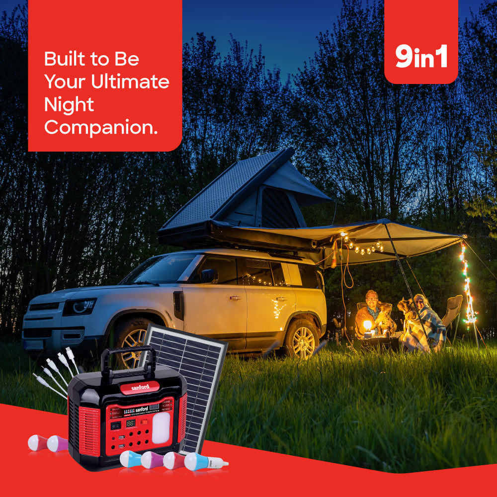 Sanford 11000mAh Rechargeable Solar Power Station with 6 LED Bulbs and USB Charging Port | SF4996PS