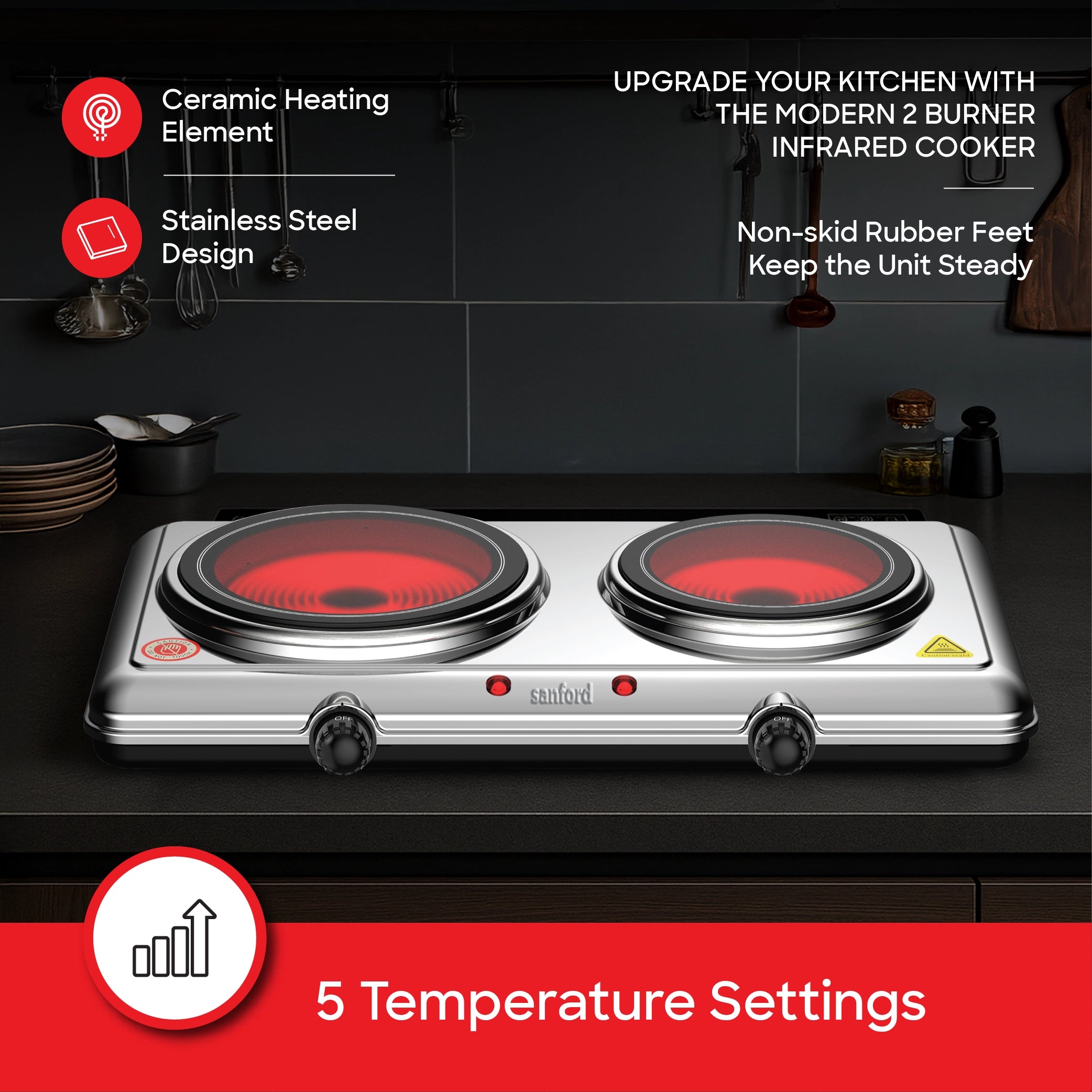 2100W dual infrared cooker 5 temperature settings sanford 3