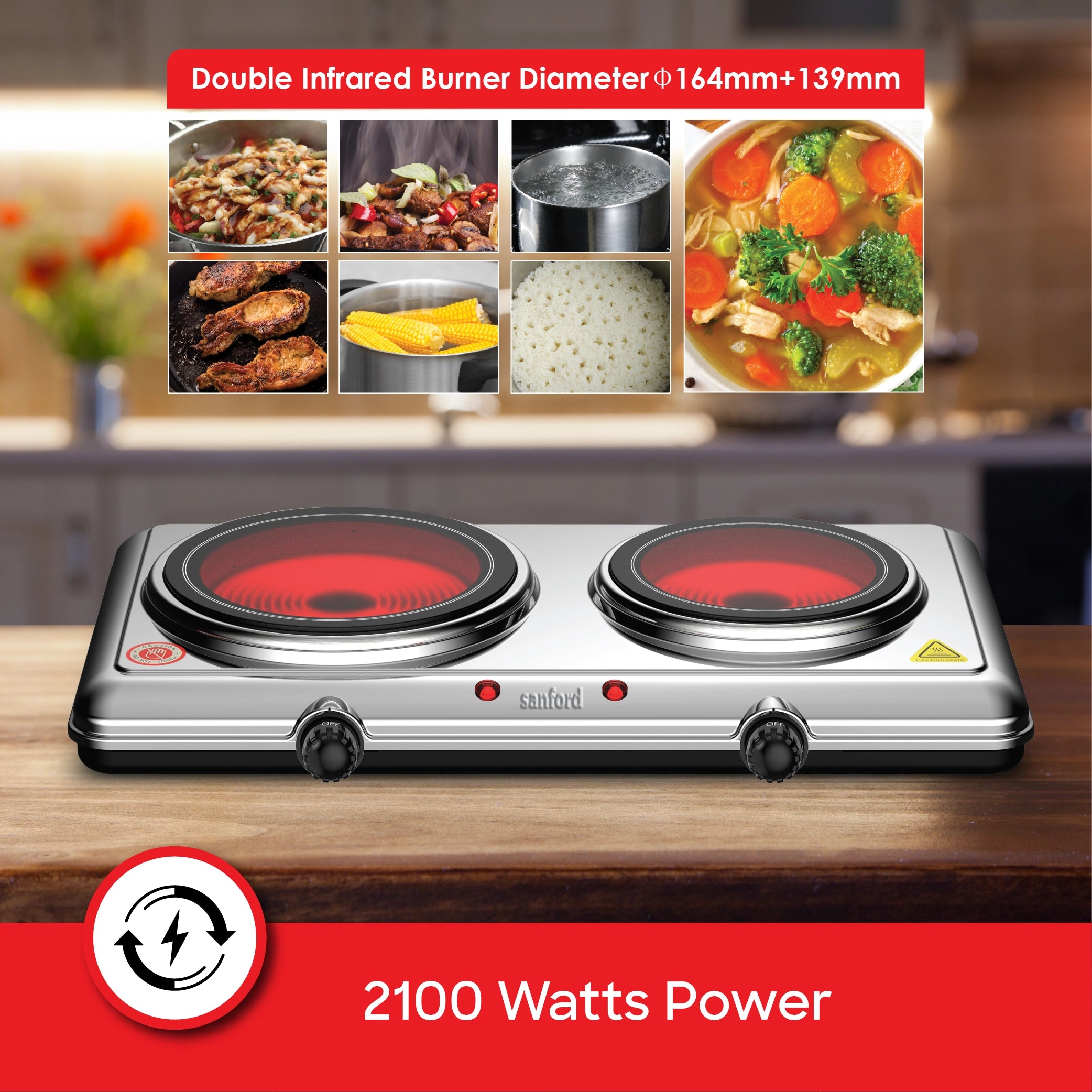 2100W dual infrared cooker 5 temperature settings sanford 5