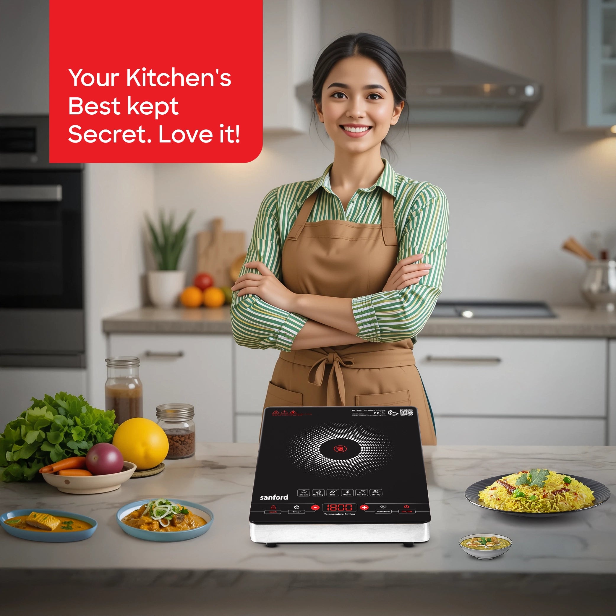 infrared cooker 2200W touch control 6 preset cooking modes sanford 2