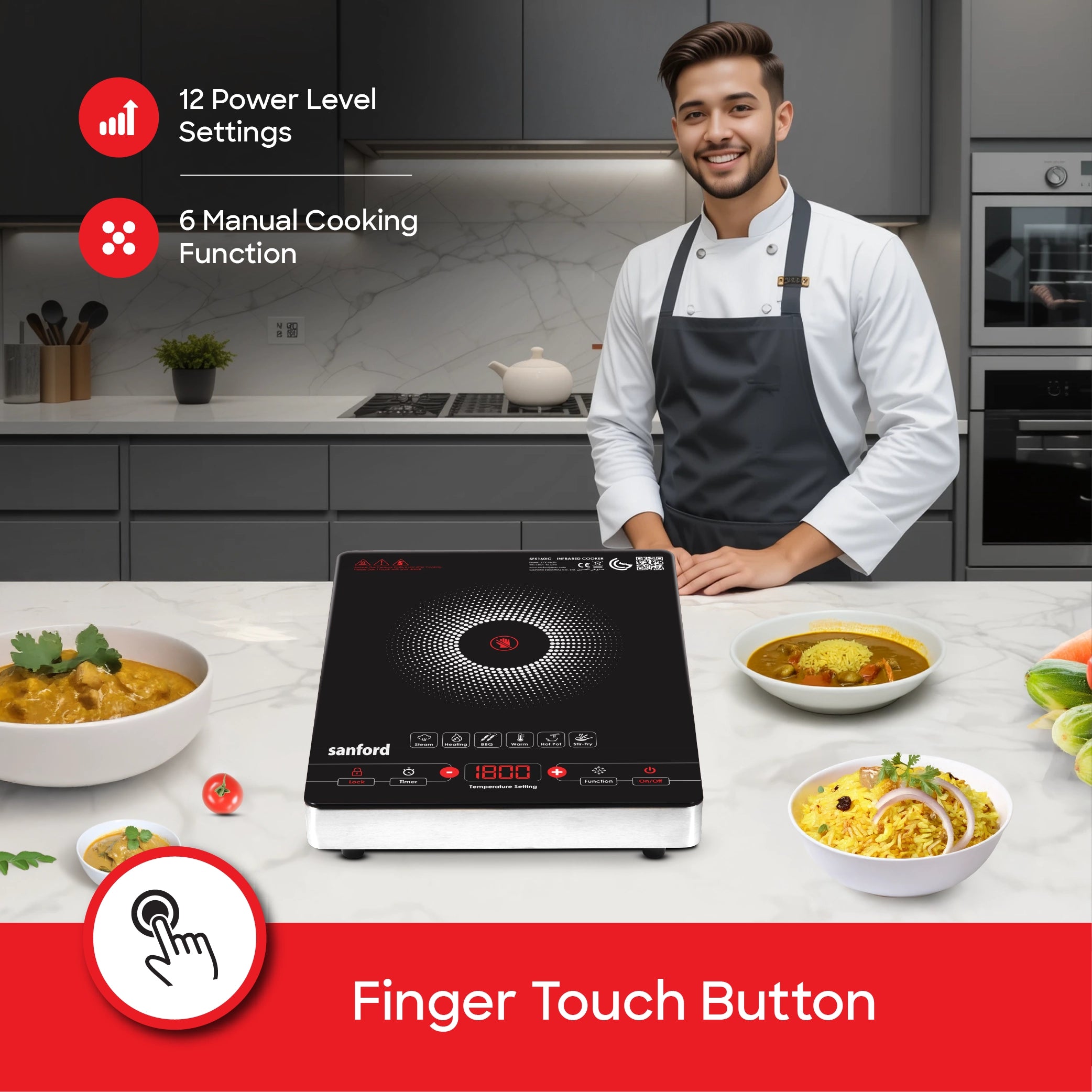 infrared cooker 2200W touch control 6 preset cooking modes sanford 4
