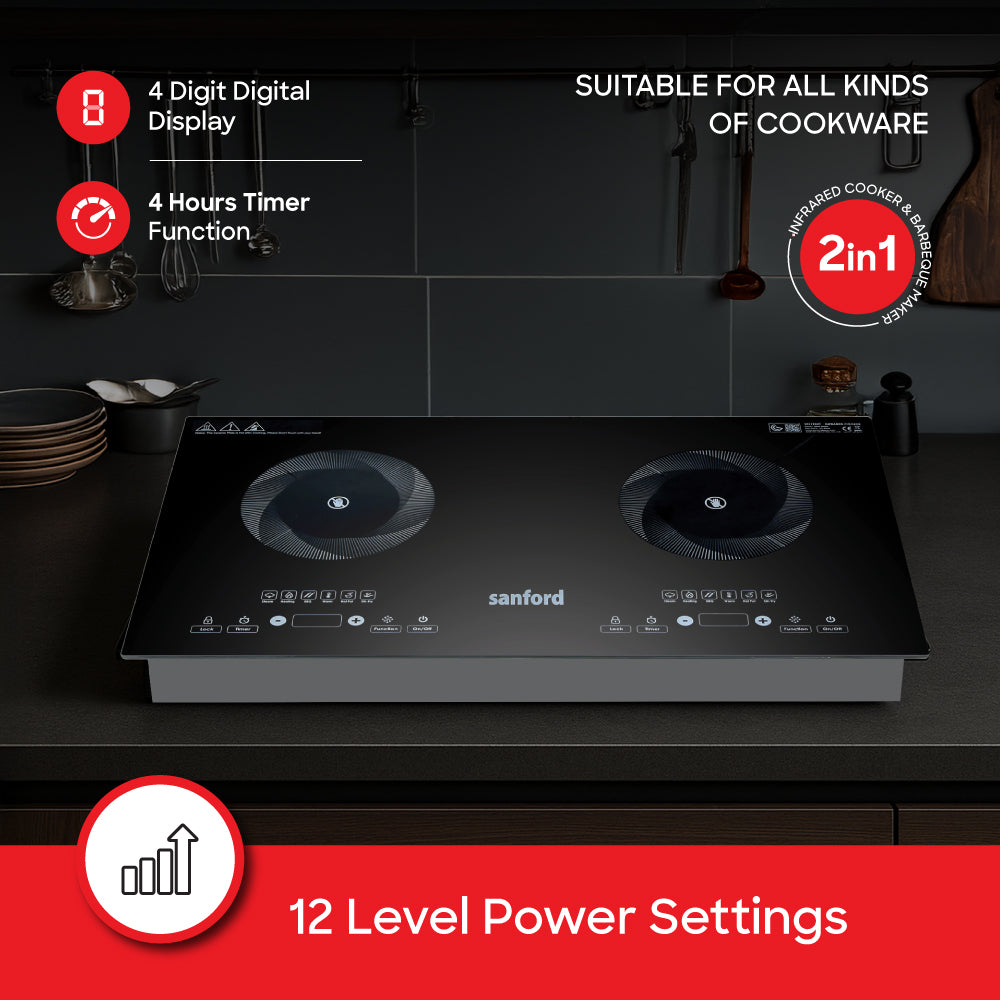 Sanford 2 in 1 Double Burner Infrared Cooker 2800W with BBQ Grill and Timer | SF5194IC - buysanford