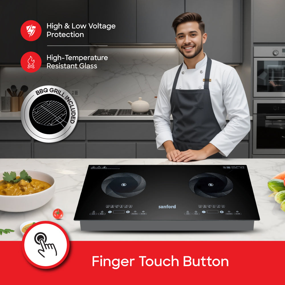 Sanford 2 in 1 Double Burner Infrared Cooker 2800W with BBQ Grill and Timer | SF5194IC - buysanford