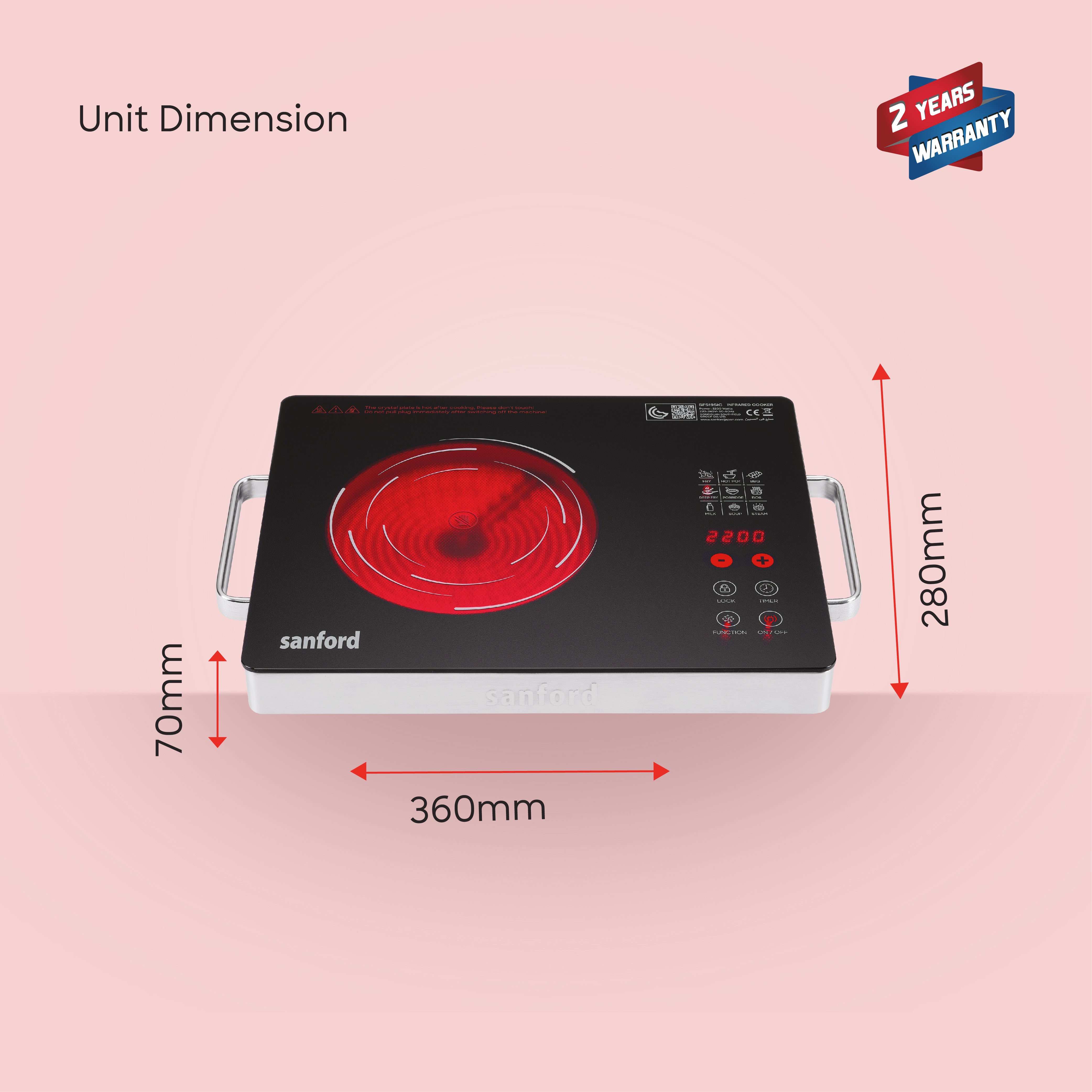 Sanford 2 in 1 Single Burner Infrared Cooker 2200W with BBQ Grill and Timer | SF5195IC - buysanford