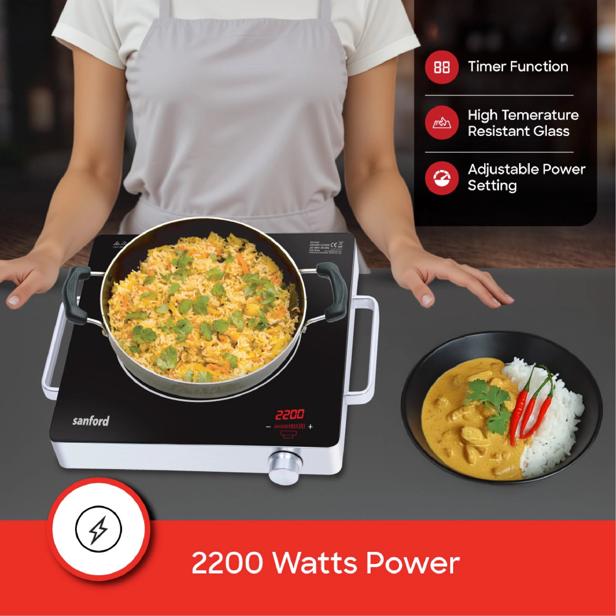 single burner infrared cooker 2200W timer function sanford 3