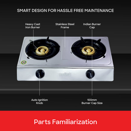 SANFORD STAINLESS STEEL GAS STOVE 2 BURNER - buysanford