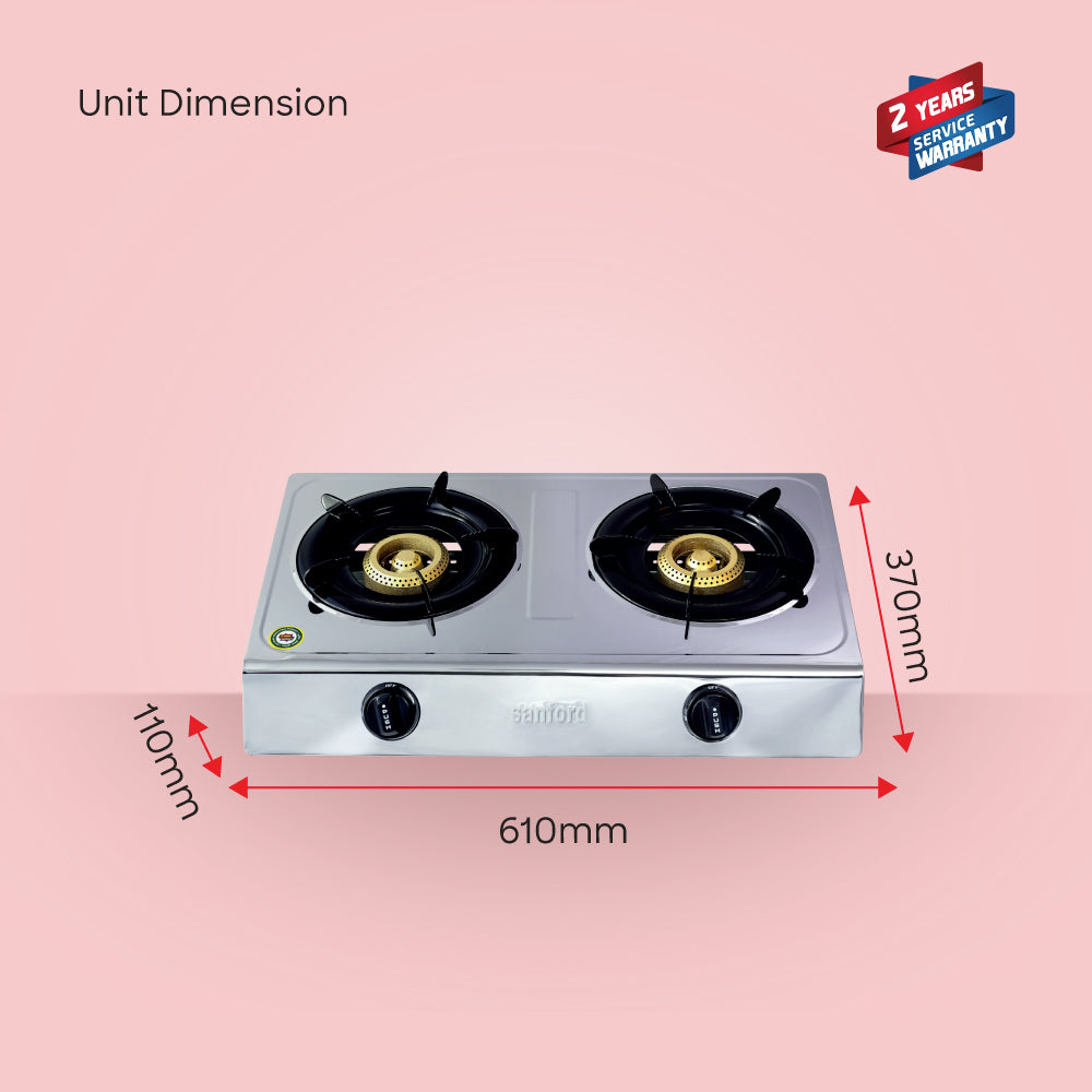 SANFORD STAINLESS STEEL GAS STOVE 2 BURNER - buysanford