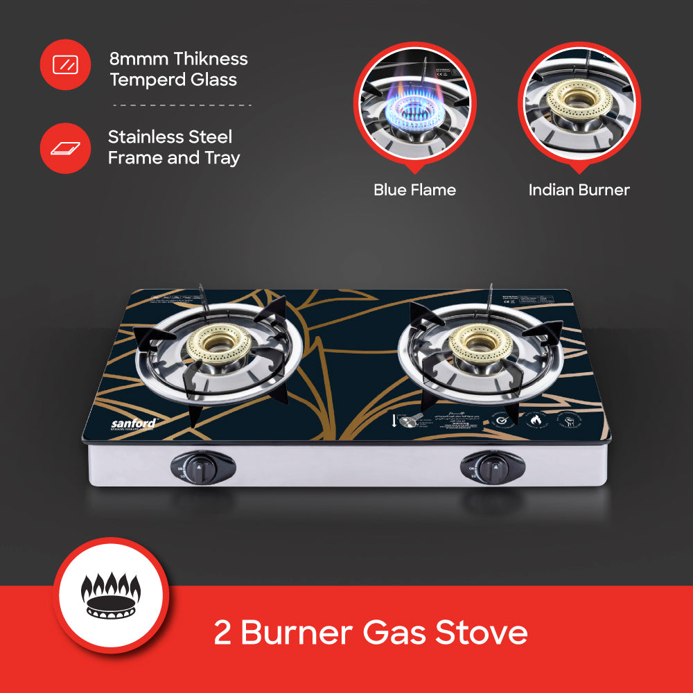 Sanford Double Burner Glass Gas Stove | SF5228GC-A - buysanford