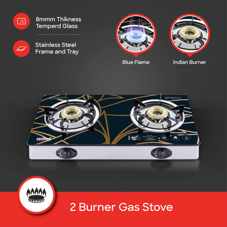  double burner glass gas stove 8mm durable sanford 3