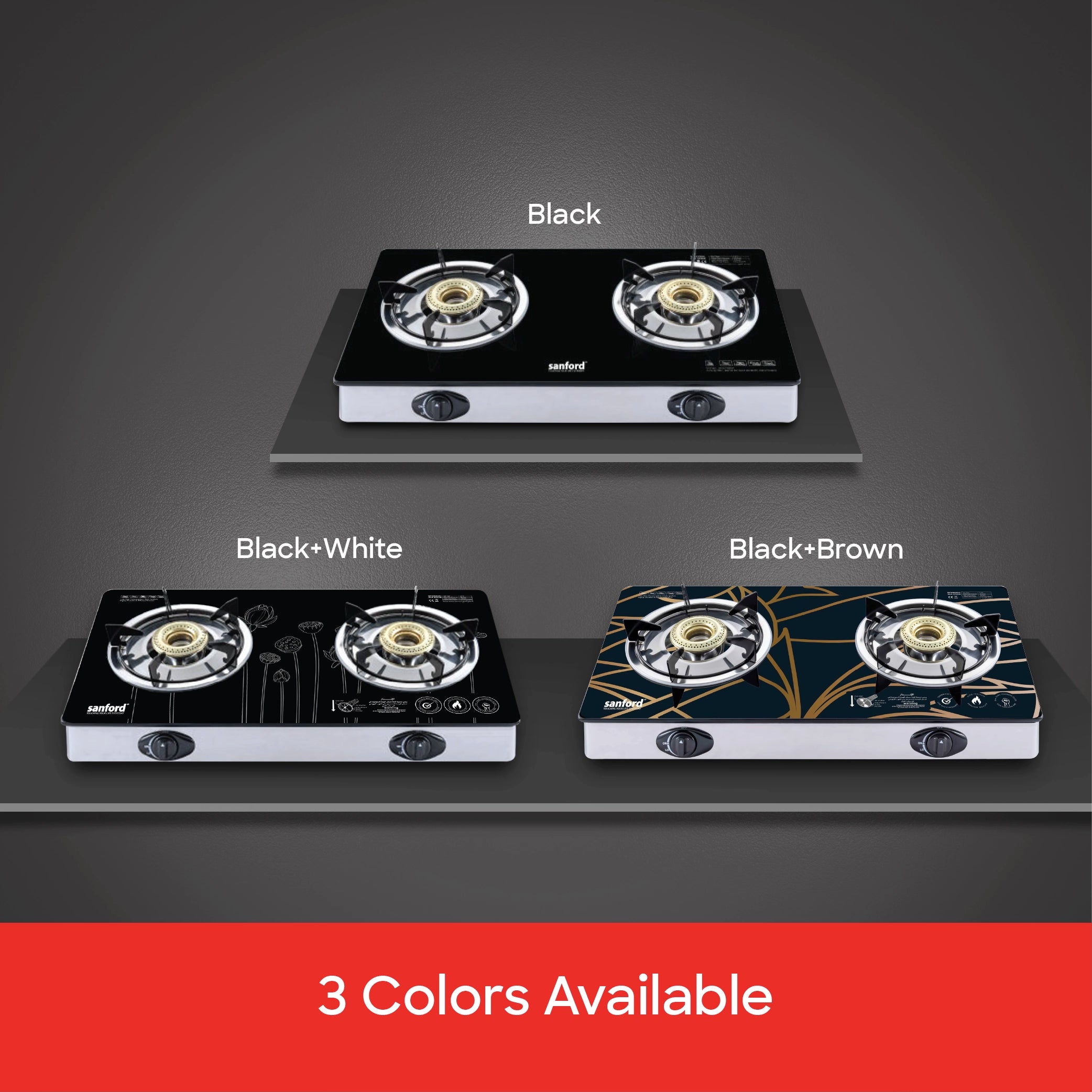  double burner glass gas stove 8mm durable sanford 5