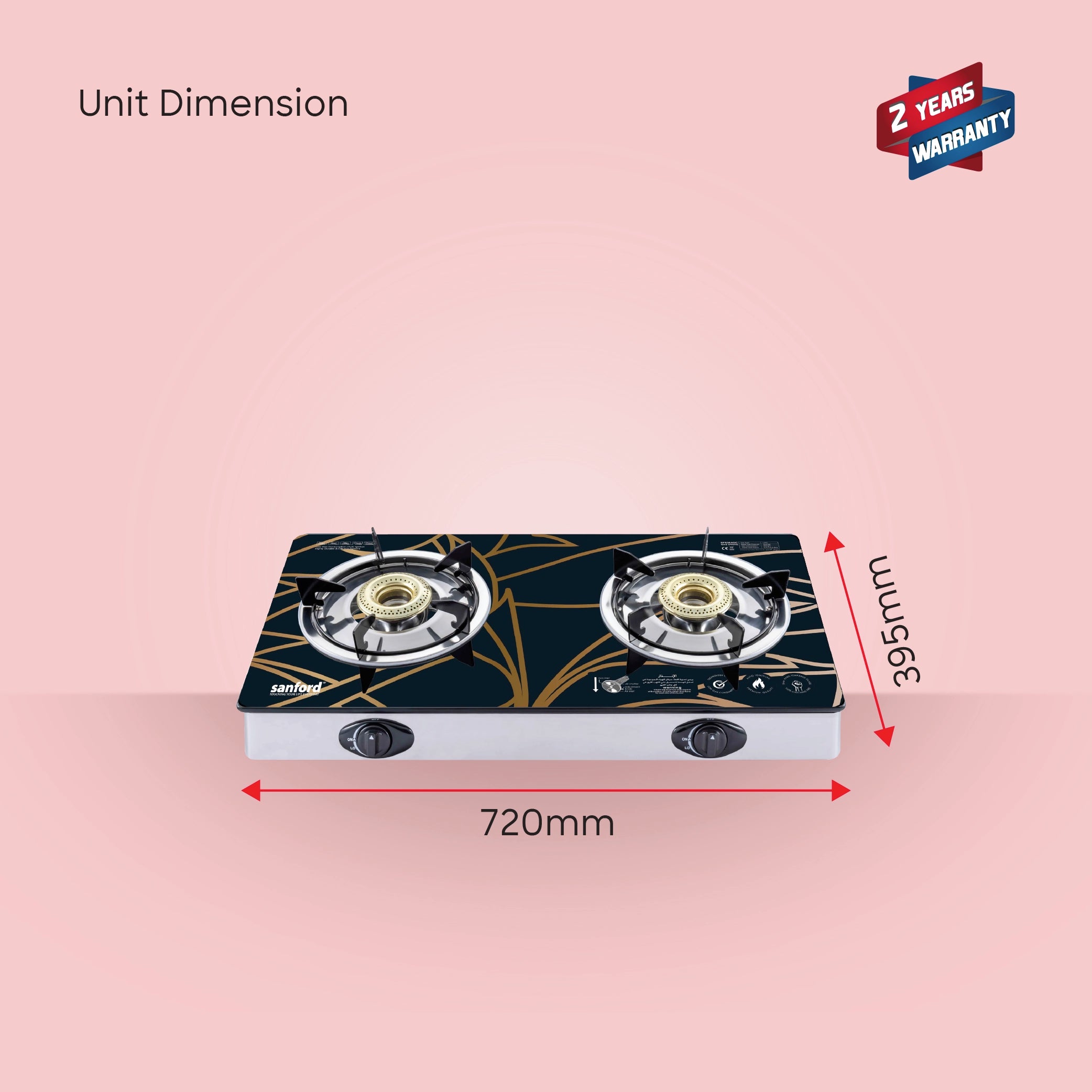  double burner glass gas stove 8mm durable sanford 6