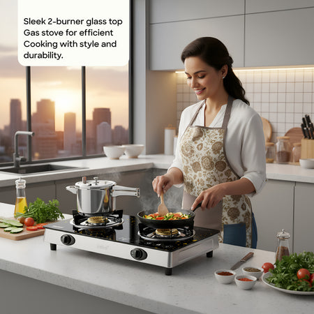 Sanford Double Burner Glass Gas Stove | SF5228GC-B - buysanford