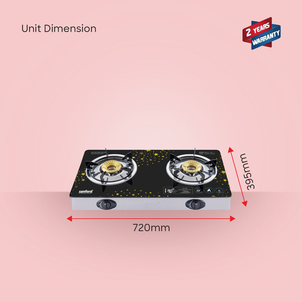Sanford Double Burner Glass Gas Stove | SF5228GC-B - buysanford