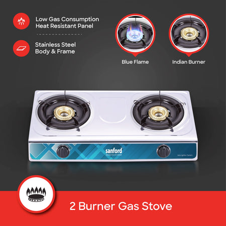 stainless steel double burner gas stove auto ignition sanford 3