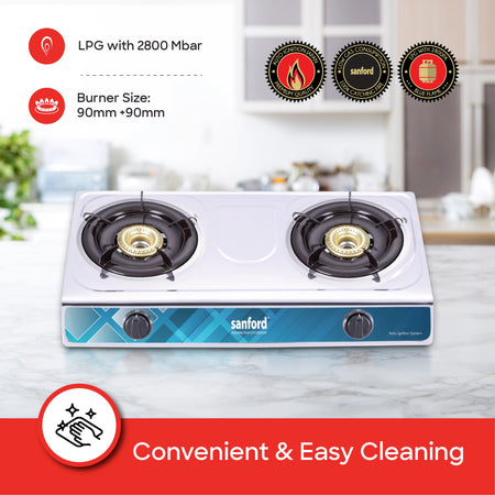 stainless steel double burner gas stove auto ignition sanford 4