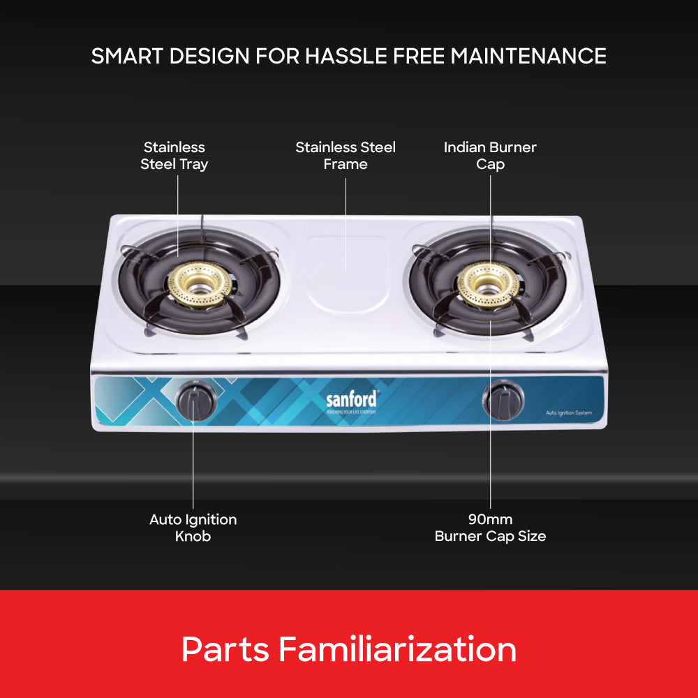 Sanford Stainless Steel Double Burner Gas Stove with Auto Ignition|SF5313GC A - buysanford