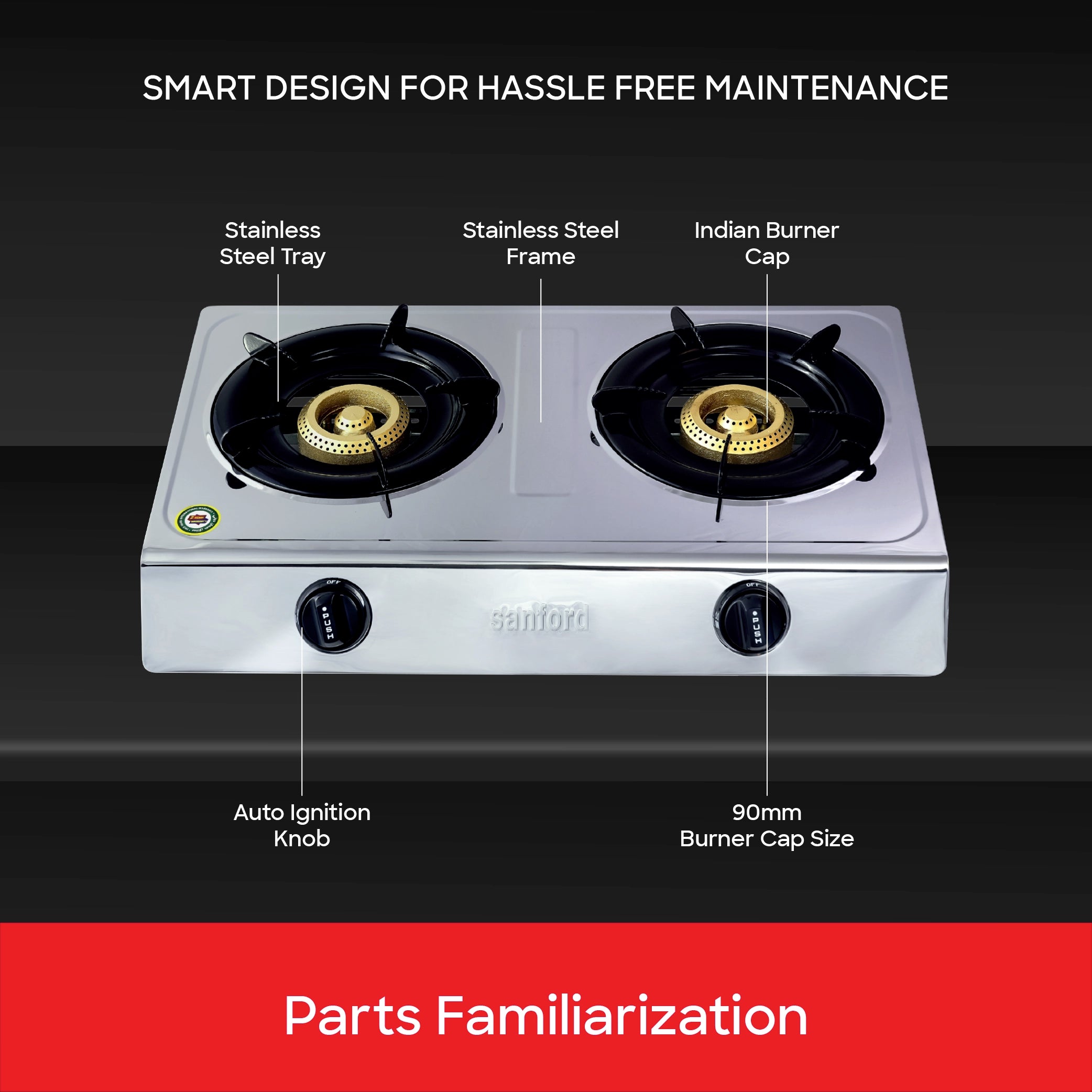 stainless steel double burner gas stove auto ignition sanford 5