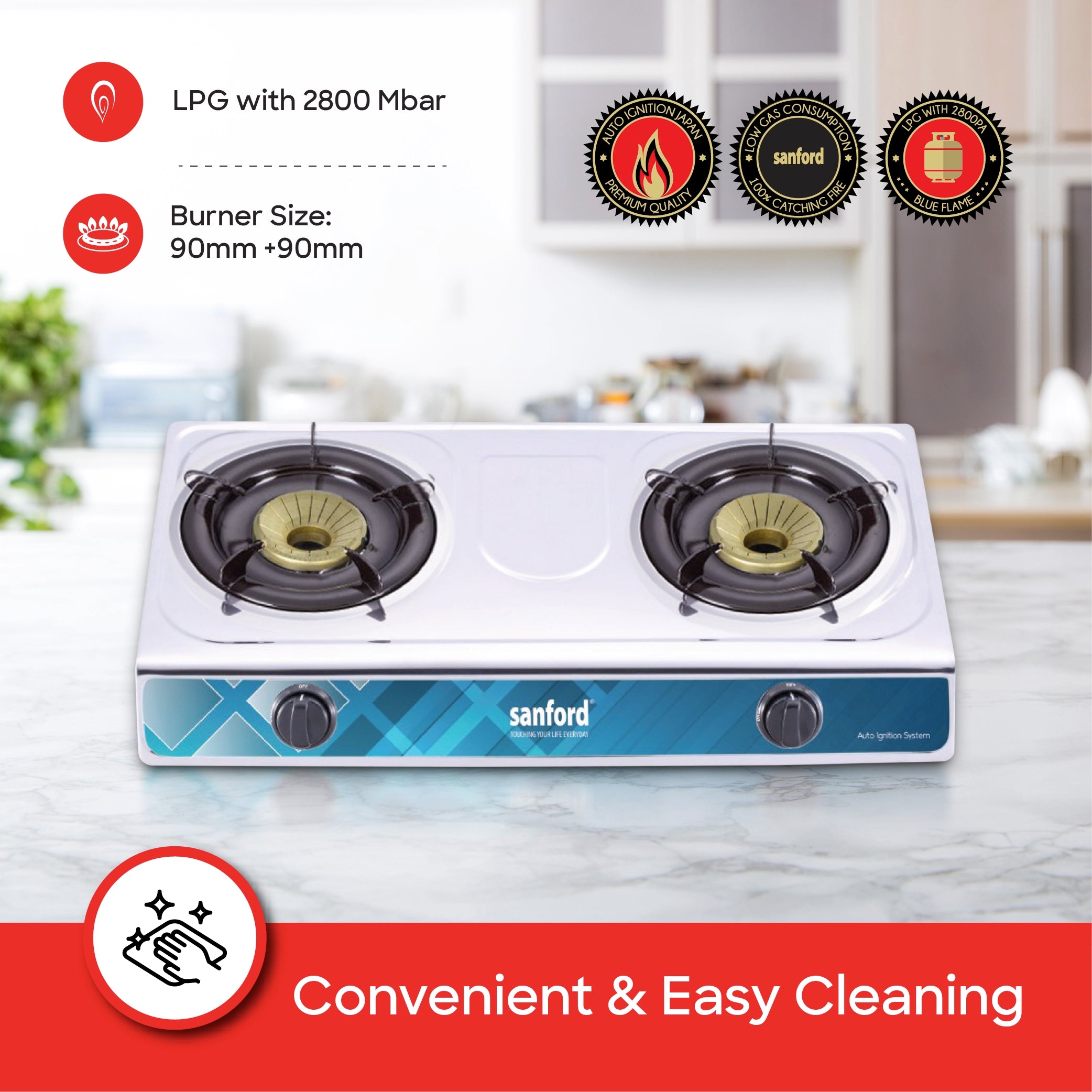 double burner gas stove auto ignition blue flame sanford 4