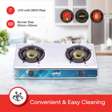 double burner gas stove auto ignition blue flame sanford 4