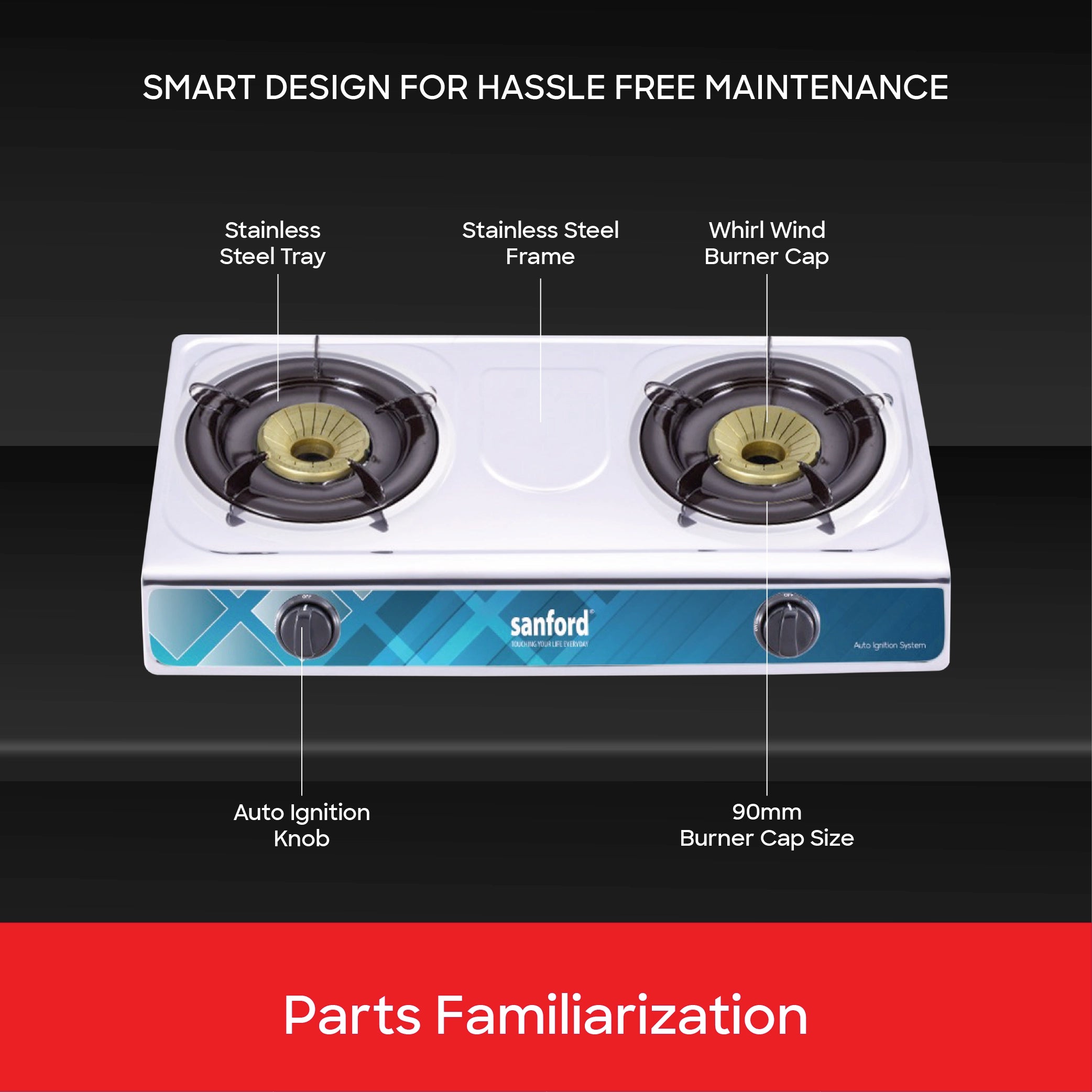 double burner gas stove auto ignition blue flame sanford 5