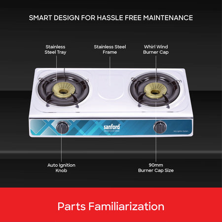 double burner gas stove auto ignition blue flame sanford 5